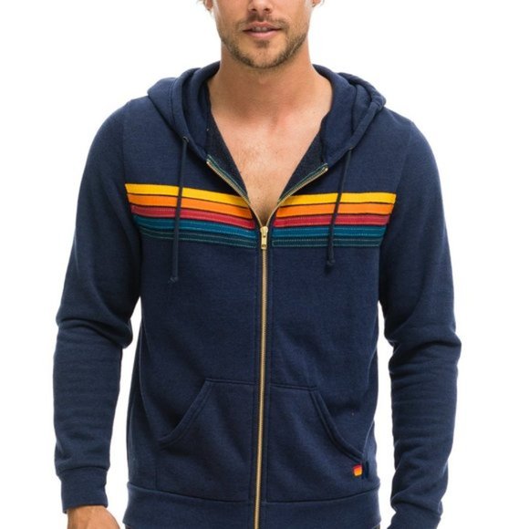 SOLD Aviator Nation Blue 5-Stripe Zip Hoodie, sz S - Picture 3 of 8